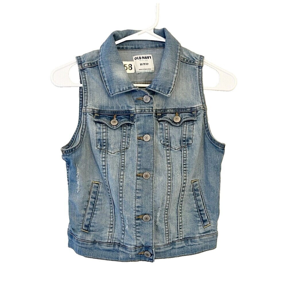 Old Navy Blue Denim Vest Womens XS Sleeveless Button Up Classic Western Collar